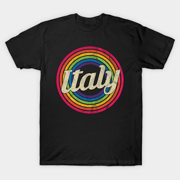 Italy - Retro Rainbow Faded-Style T-Shirt by MaydenArt